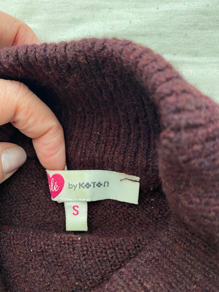 Bordo Yüksek Yakalı Örgü Kadın Kazak - Görsel 5