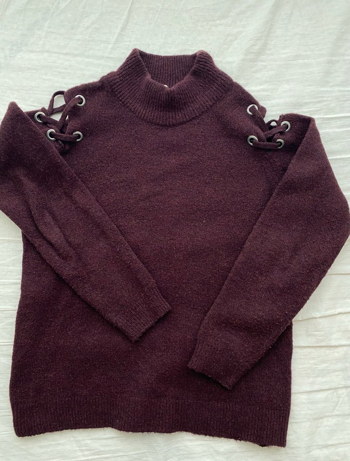 Bordo Yüksek Yakalı Örgü Kadın Kazak - Görsel 4