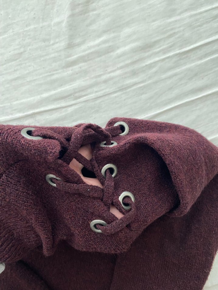 Bordo Yüksek Yakalı Örgü Kadın Kazak - Görsel 3