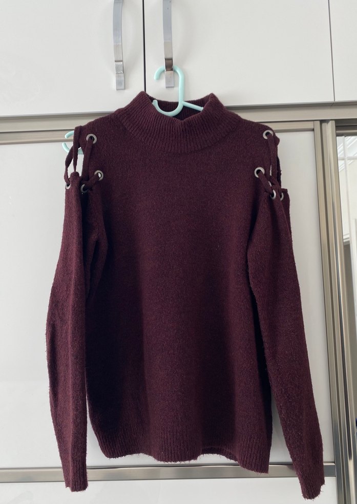 Bordo Yüksek Yakalı Örgü Kadın Kazak - Görsel 2