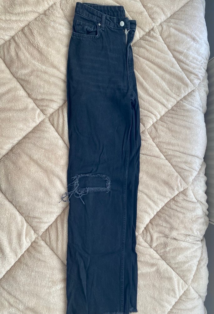 Gri Yırtık Detaylı Salaş Kadın Jean - Görsel 2