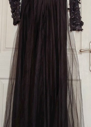 Siyah Nakışlı Uzun Abiye Elbise - Görsel 3