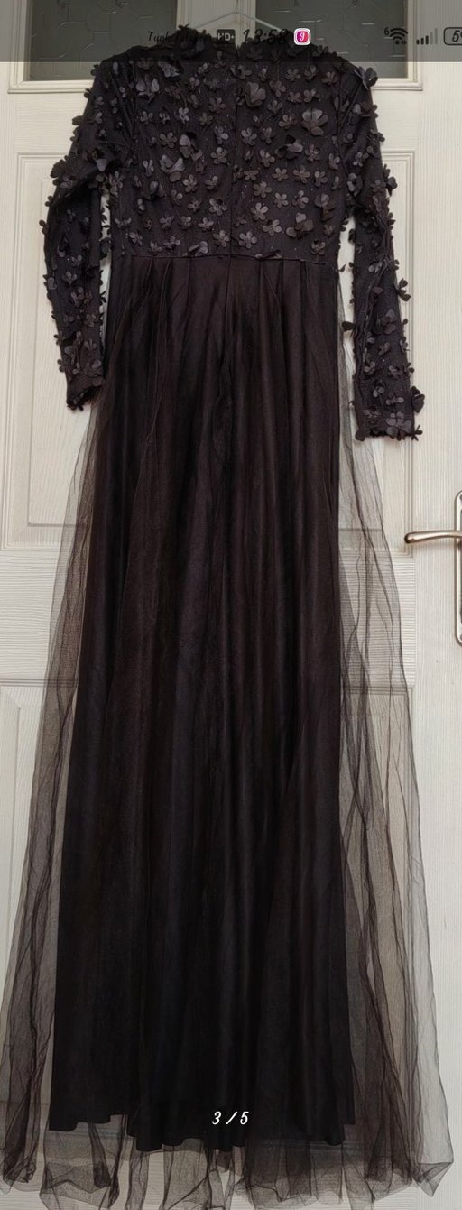 Siyah Nakışlı Uzun Abiye Elbise - Görsel 3