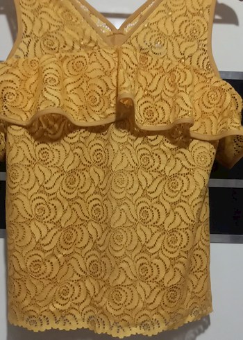 Sarı Fırfırlı Nakışlı Mini Bluz - Görsel 2