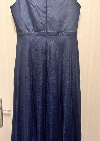 Parlak Lacivert Uzun Drapeli V Yaka Elbise - Görsel 3