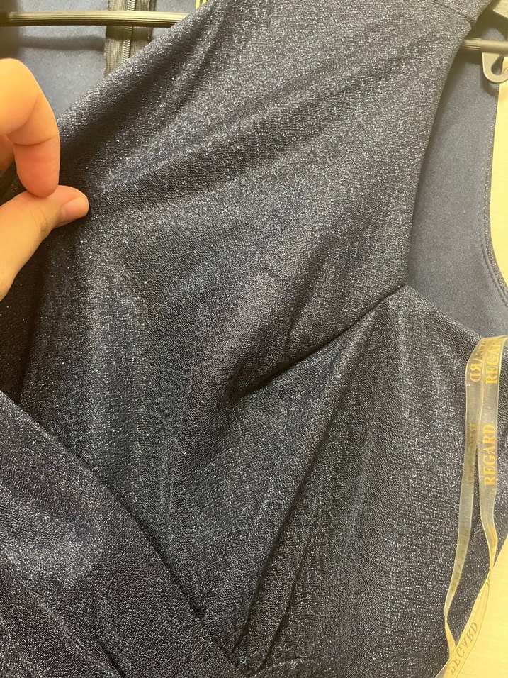 Parlak Lacivert Uzun Drapeli V Yaka Elbise - Görsel 5