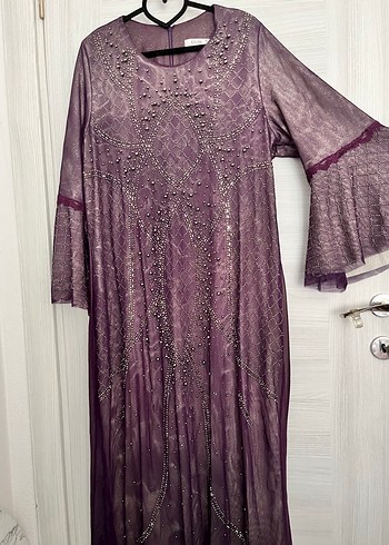 Mor Nakışlı Uzun Bohem Elbise - Görsel 3