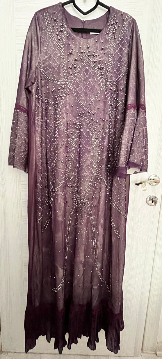 Mor Nakışlı Uzun Bohem Elbise - Görsel 2