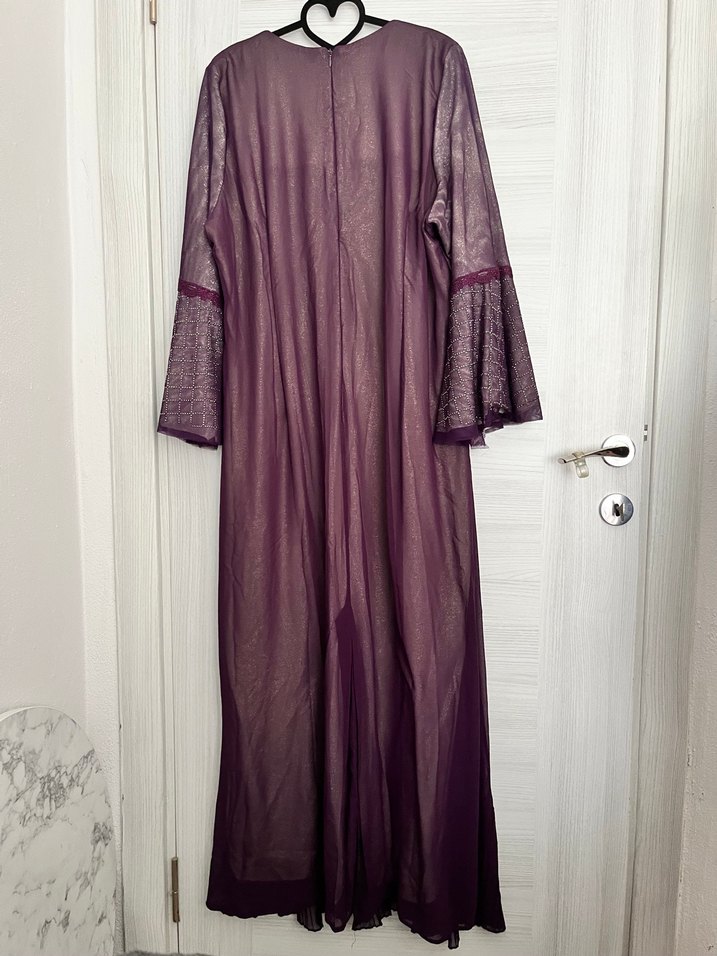 Mor Nakışlı Uzun Bohem Elbise - Görsel 4