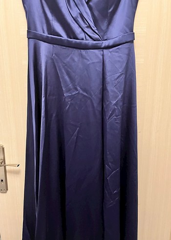 Lacivert Uzun Drapeli V Yaka Abiye Elbise - Görsel 5