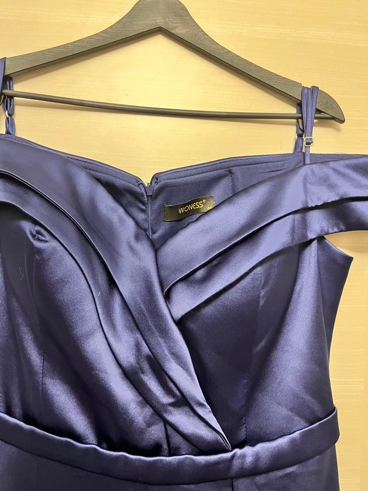 Lacivert Uzun Drapeli V Yaka Abiye Elbise - Görsel 4