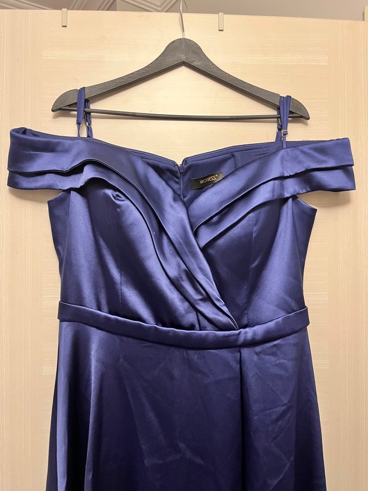 Lacivert Uzun Drapeli V Yaka Abiye Elbise - Görsel 3