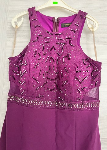 Parlak Mor Drapeli Uzun Nişan Elbisesi - Görsel 5