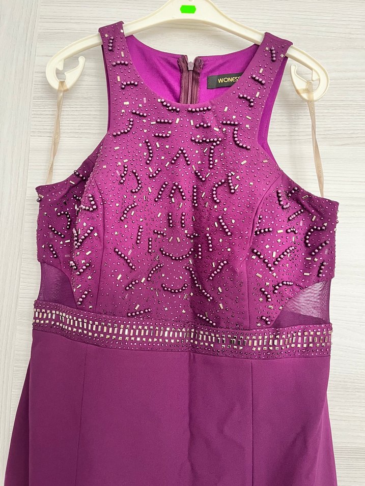 Parlak Mor Drapeli Uzun Nişan Elbisesi - Görsel 5