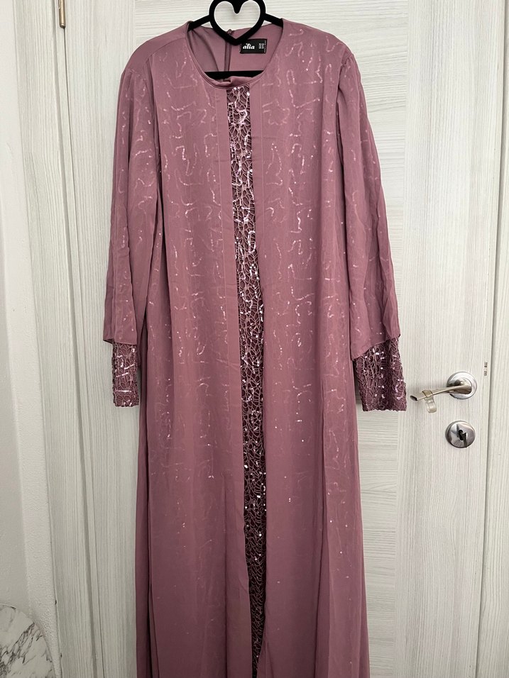 Mor, Uzun Kollu, Gevşek Kesim Yılan Desenli Elbise - Görsel 2