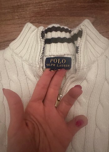 Polo ralph lauren Erkek Çocuk Beyaz Örgü Yarım Fermuarlı Kazak - Görsel 2