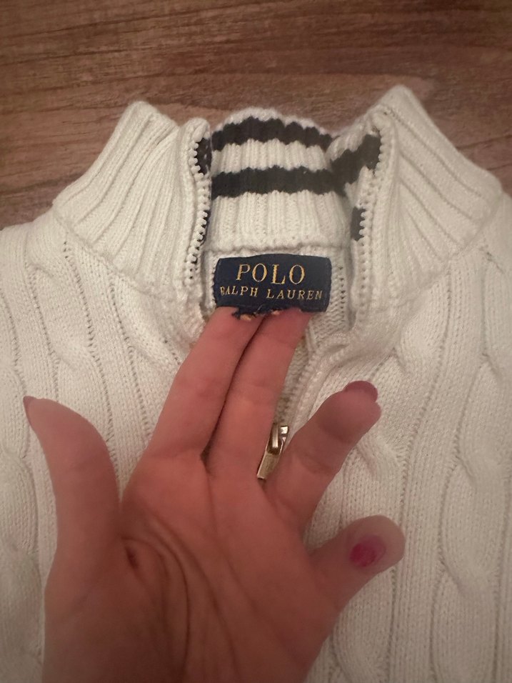 Polo ralph lauren Erkek Çocuk Beyaz Örgü Yarım Fermuarlı Kazak - Görsel 2