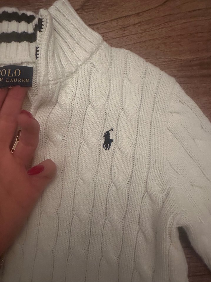 Polo ralph lauren Erkek Çocuk Beyaz Örgü Yarım Fermuarlı Kazak - Görsel 3