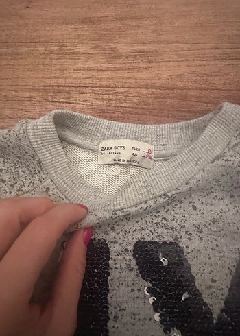 Zara Gri  Sweatshirt - Uzun Kollu, Pamuklu - Görsel 3