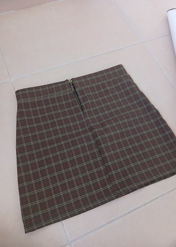 Asker Yeşili Ekose Pilili Mini Etek - Görsel 2