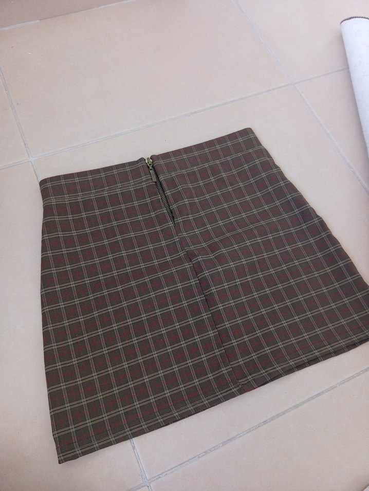 Asker Yeşili Ekose Pilili Mini Etek - Görsel 2