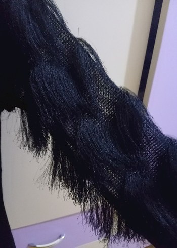 Siyah V Yakalı Kürk Detaylı Triko Bluz - Görsel 2