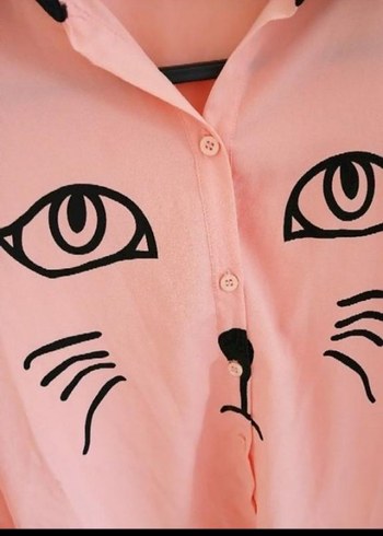 Pembe Baskılı Uzun Kollu Kadın Gömlek - Görsel 2