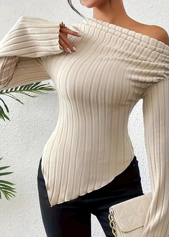 Bej Pilili Uzun Kollu Kadın Bluz - Görsel 2