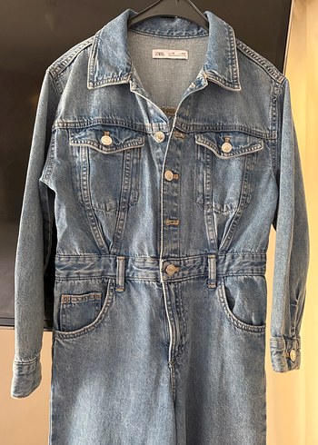 Düğmeli Mavi Kız Çocuk Denim Tulum