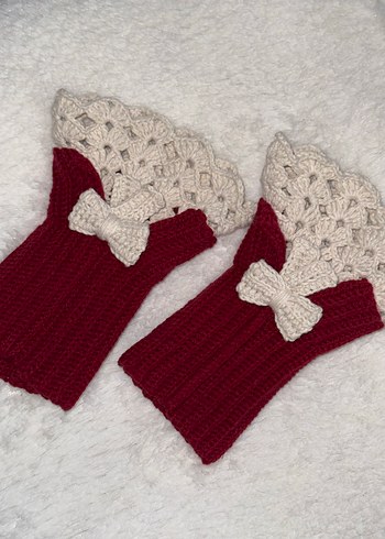 Bordo Örgü Kadın Vintage Eldiven&Bileklik - Görsel 2