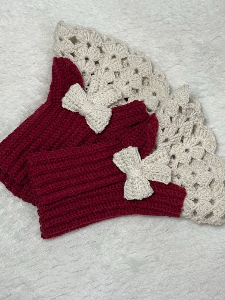 Bordo Örgü Kadın Vintage Eldiven&Bileklik - Görsel 3