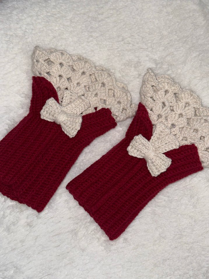 Bordo Örgü Kadın Vintage Eldiven&Bileklik - Görsel 2