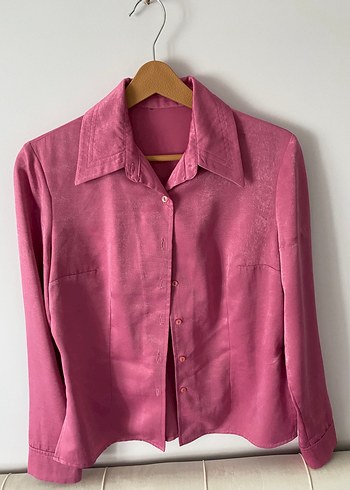 s Beden Düğmeli Pembe İpek Gömlek
