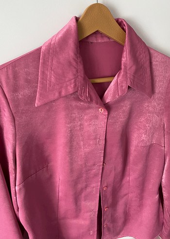 Diğer Düğmeli Pembe İpek Gömlek