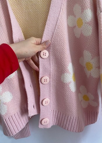 Defacto Pembe Çiçek Desenli Örgü Kadın Hırka - Görsel 4