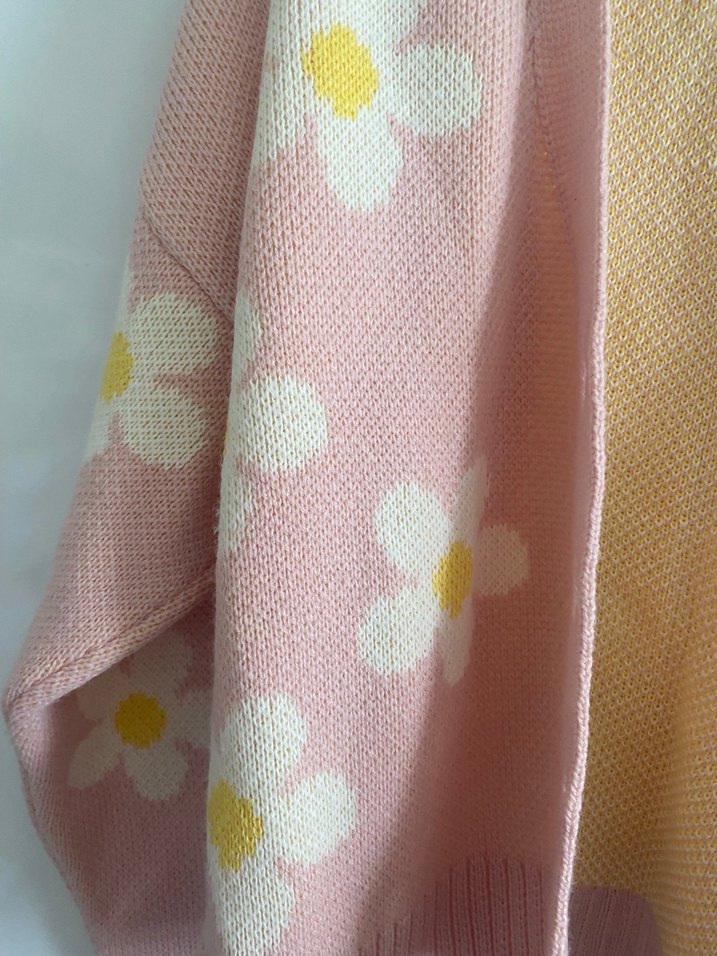 Defacto Pembe Çiçek Desenli Örgü Kadın Hırka - Görsel 3