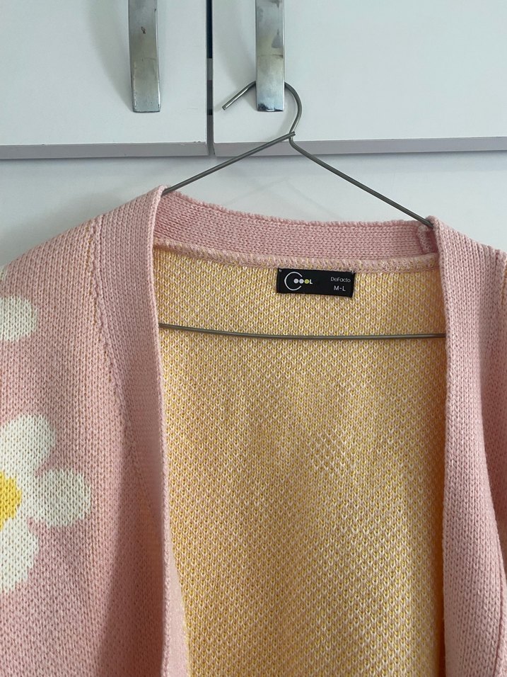 Defacto Pembe Çiçek Desenli Örgü Kadın Hırka - Görsel 2