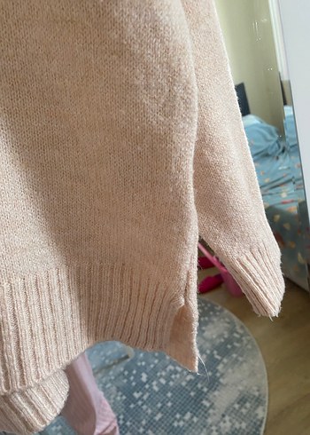 Bej V Yaka Örgü Kadın Kazak - Görsel 5