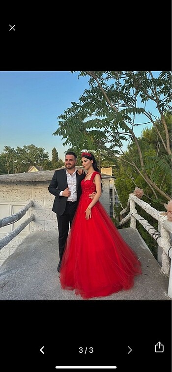 34 Beden Kırmızı Yaprak Desen İşlemeli Kına elbisesi