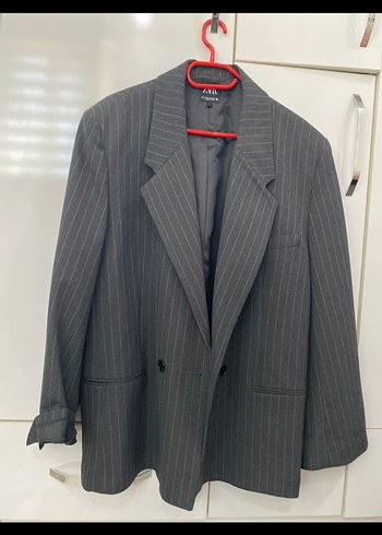 Zara gri Çizgili Düğmeli Kadın Blazer