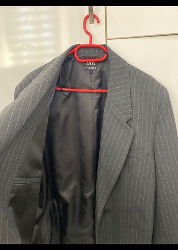 l Beden Zara gri Çizgili Düğmeli Kadın Blazer