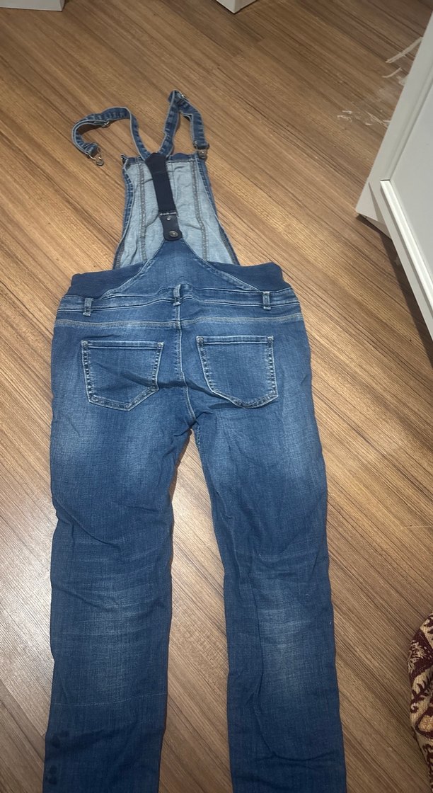 Kadın Lacivert Kot Tulum, Askılı, Tokalı - Görsel 2