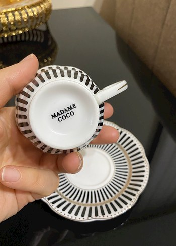 Madame coco Beyaz Siyah Çizgili fincan seti - Görsel 3