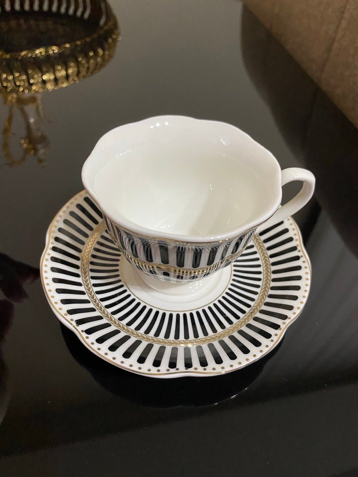 Madame coco Beyaz Siyah Çizgili fincan seti - Görsel 4