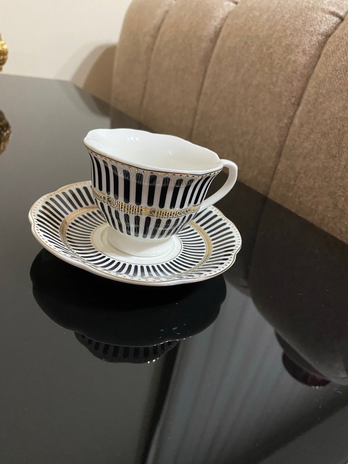 Madame coco Beyaz Siyah Çizgili fincan seti - Görsel 2