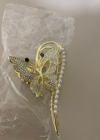 Metal Altın Renkli Payetli Kelebek Saç Tokası - Görsel 3