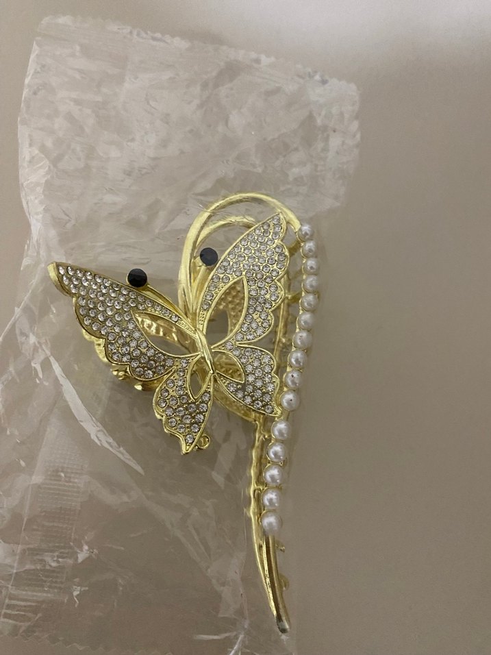 Metal Altın Renkli Payetli Kelebek Saç Tokası - Görsel 3