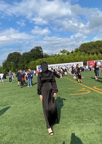 Diğer Uzun Siyah Drapeli Kadın Elbise Tesettür