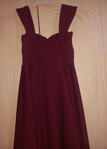 Mango Bordo elbise belden oturmalı