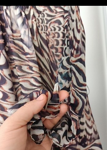38 Beden kahverengi Renk Zebra Desenli Elbise